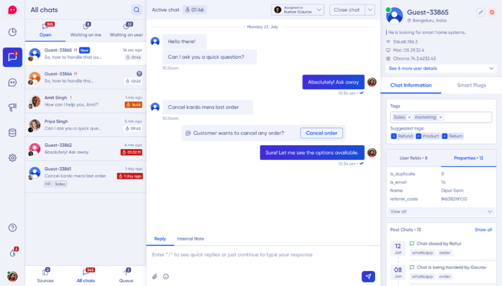 verloop customer chat interface