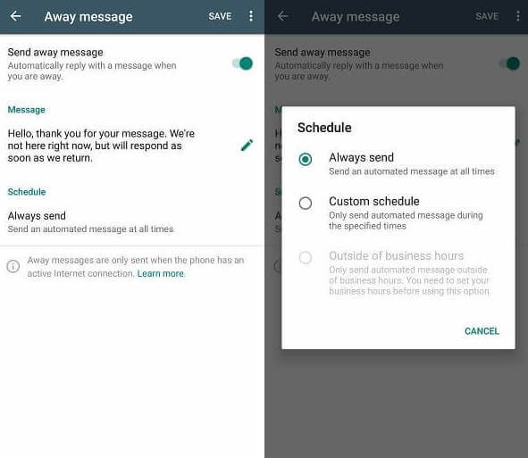 how to use whatsapp auto reply message